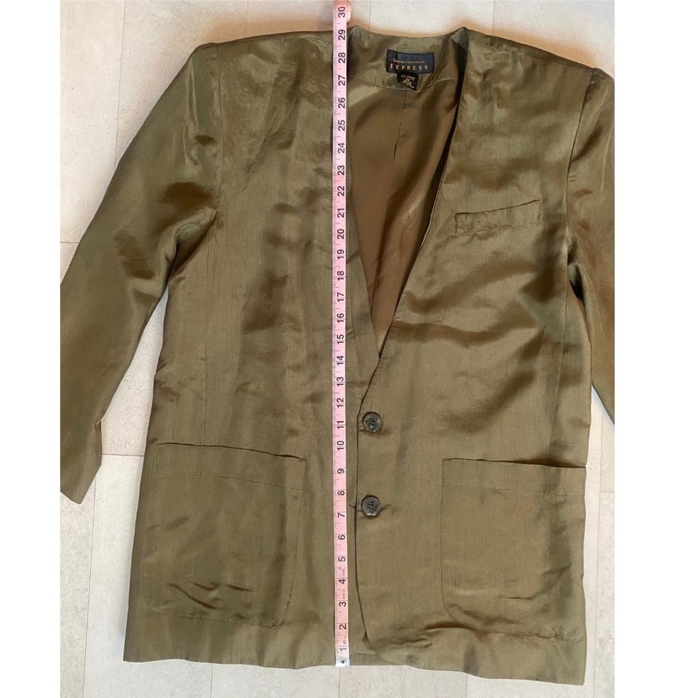 Vintage 90's Express Silk Blazer Olive Green Oversized Blazer - Picture 4 of 8